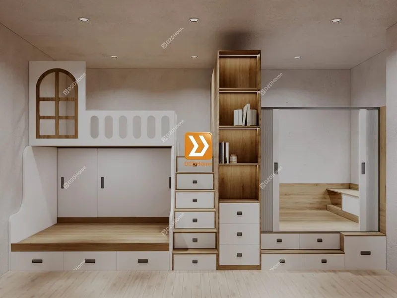 Phòng ngủ giường tầng cho 2 bé trai và 1 bé gái nhà chị Lan - Ảnh 2