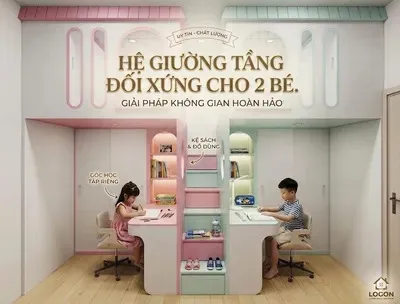 Giường tầng đối xứng cho 2 bé