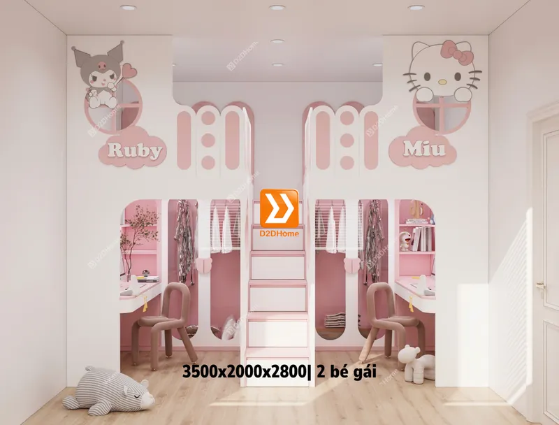 Phòng ngủ giường tầng cho 1 bé trai và 1 bé gái nhà chị Duy Ngọc - Ảnh 2