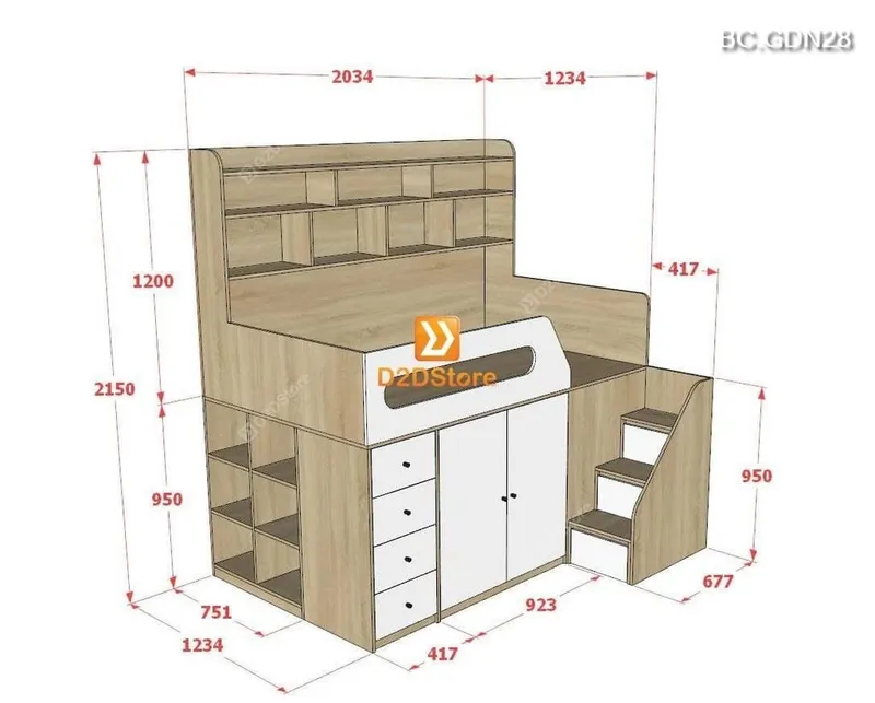 Giường thông minh tích hợp nhiều công năng tủ áo ngăn kéo kệ sách mã GTM.DN01 - Ảnh 21