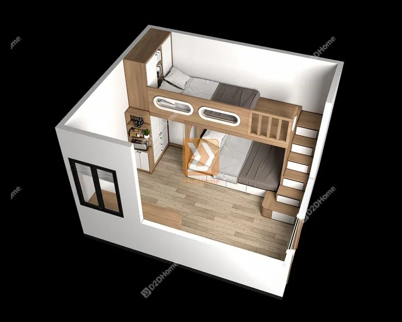 Phòng ngủ giường tầng cho bố mẹ và 1 bé trai nhà chị Châu Moonlight - Ảnh 2