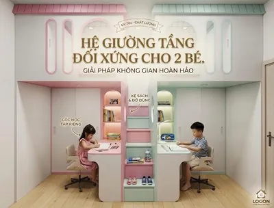 Giường tầng đối xứng cho 2 bé