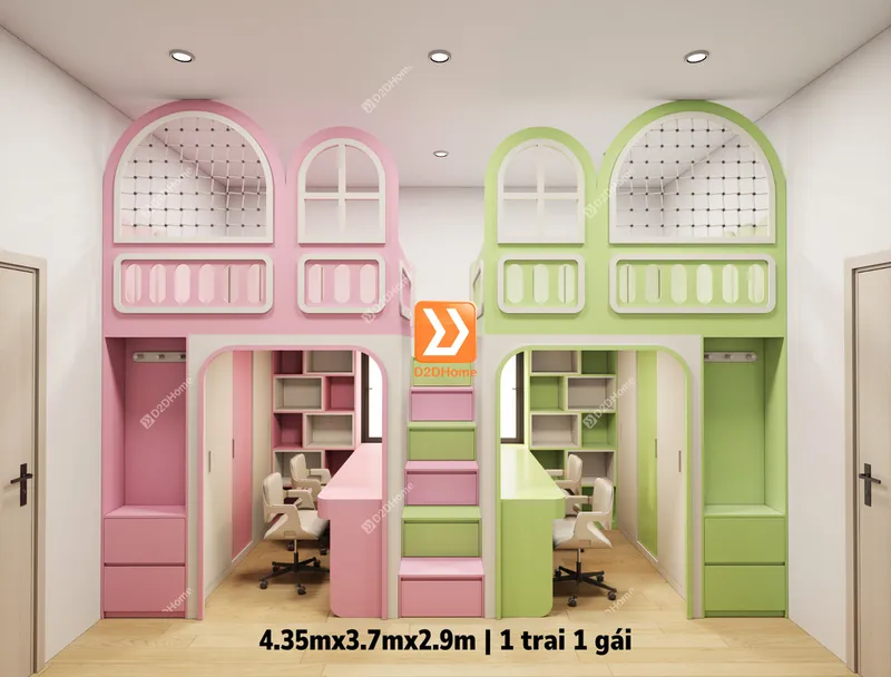 Phòng ngủ giường tầng cho 2 bé trai và gái nhà chị Tiêu Tình - Ảnh 2