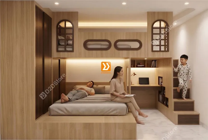Phòng ngủ giường tầng cho bố mẹ và 1 bé trai nhà anh Hữu Nguyên - Ảnh 1