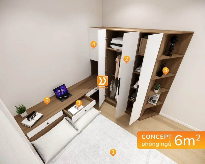 Hệ giường tủ bàn kết hợp cho phòng nhỏ 6m2 nhà chị Dung Phạm - Ảnh 1