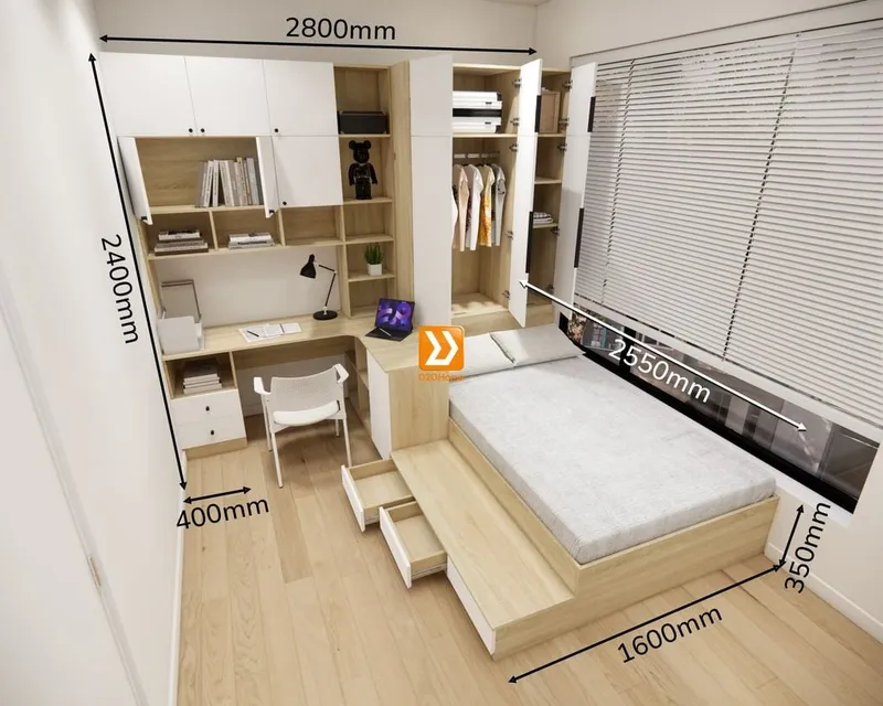 Hệ giường tủ bàn kết hợp cho phòng nhỏ 7m2 nhà chị Hiền Đặng - Ảnh 2