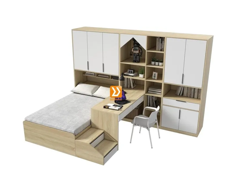 Hệ giường tủ bàn kết hợp cho phòng nhỏ 8m2 nhà chị Hồng Mơ - Ảnh 2