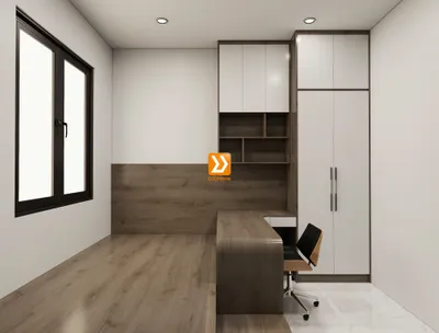 Phòng ngủ với hệ giường tủ bàn kết hợp nhà chị Monica Đào