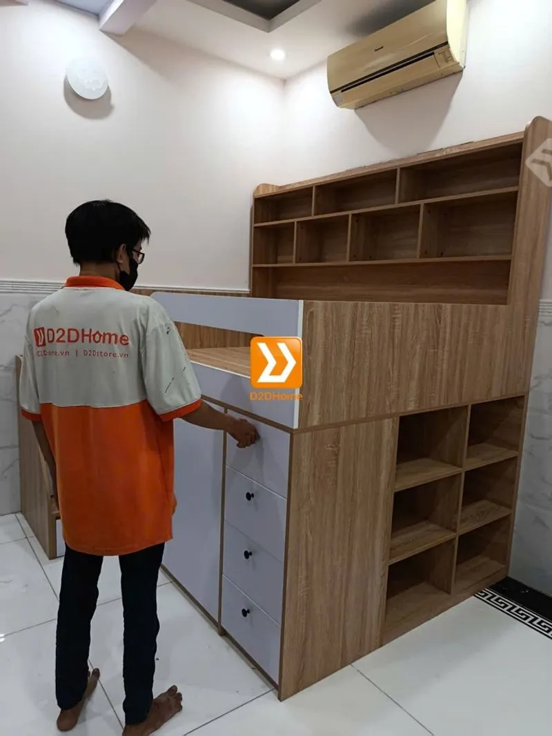 Giường thông minh tích hợp nhiều công năng tủ áo ngăn kéo kệ sách mã GTM.DN01 - Ảnh 19