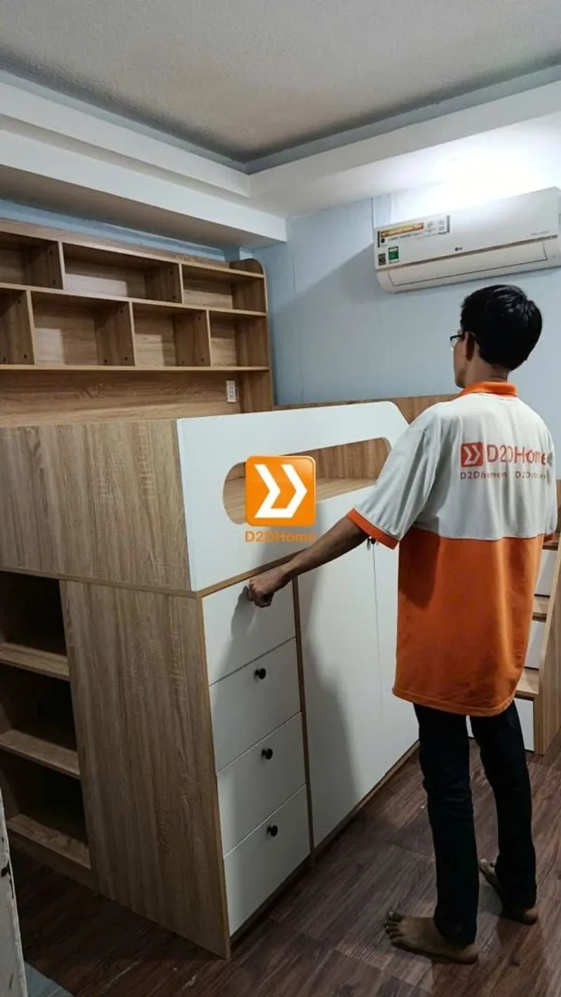 Giường thông minh tích hợp nhiều công năng tủ áo ngăn kéo kệ sách mã GTM.DN01 - Ảnh 12