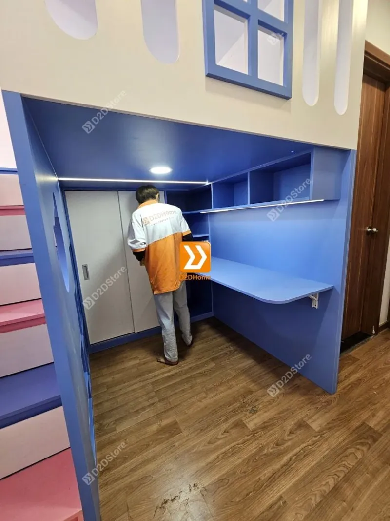 Phòng ngủ giường tầng đối xứng cho 2 bé trai và gái nhà chị Thu Giang - Ảnh 6