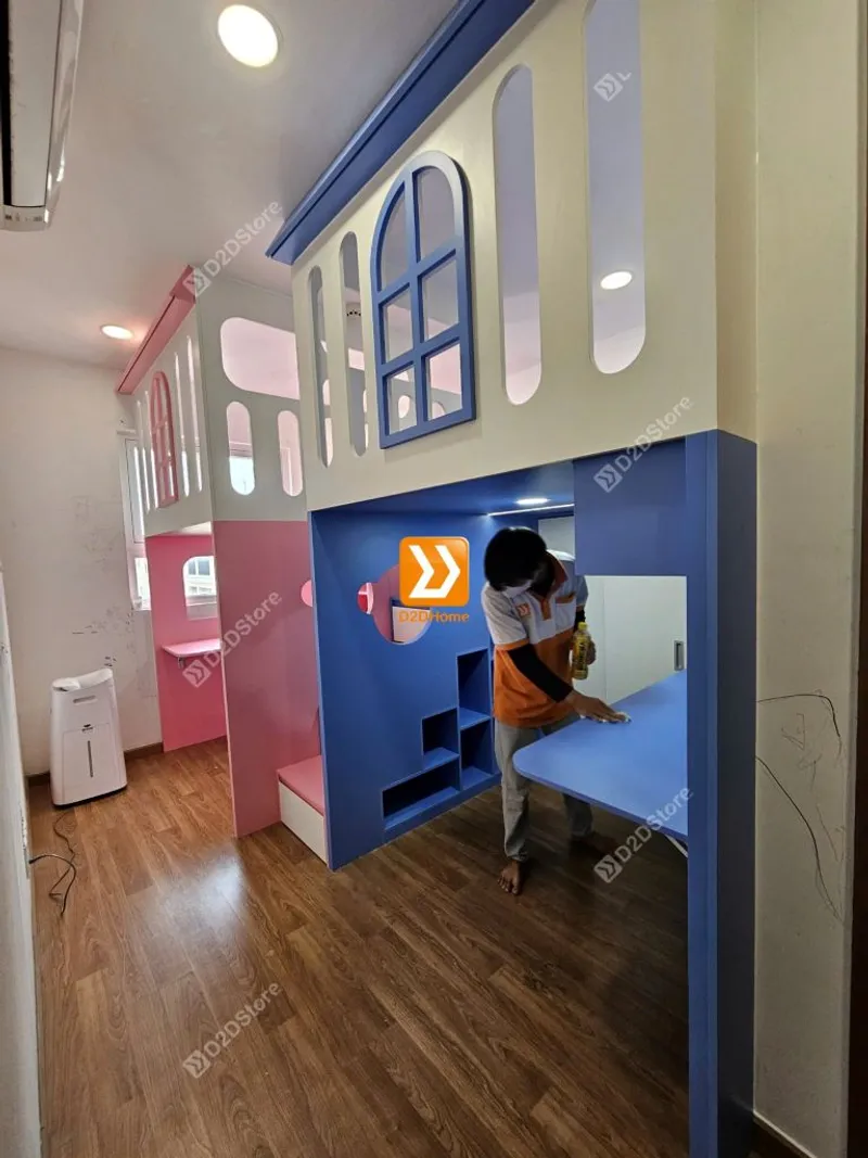 Phòng ngủ giường tầng đối xứng cho 2 bé trai và gái nhà chị Thu Giang - Ảnh 7