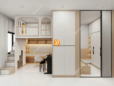 Phòng ngủ giường tầng cho bố mẹ và 1 bé gái nhà chị Diệu Hạnh