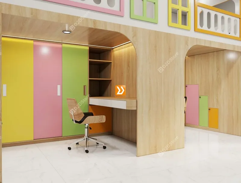 Phòng ngủ giường tầng đối xứng cho 2 bé gái nhà chị Cẩm - Ảnh 2