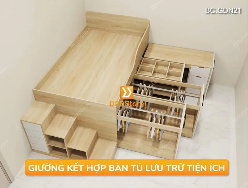 Giường ngủ kết hợp tủ lưu trữ thông minh nhiều kích thước mã BC.GDN21 - Ảnh 1