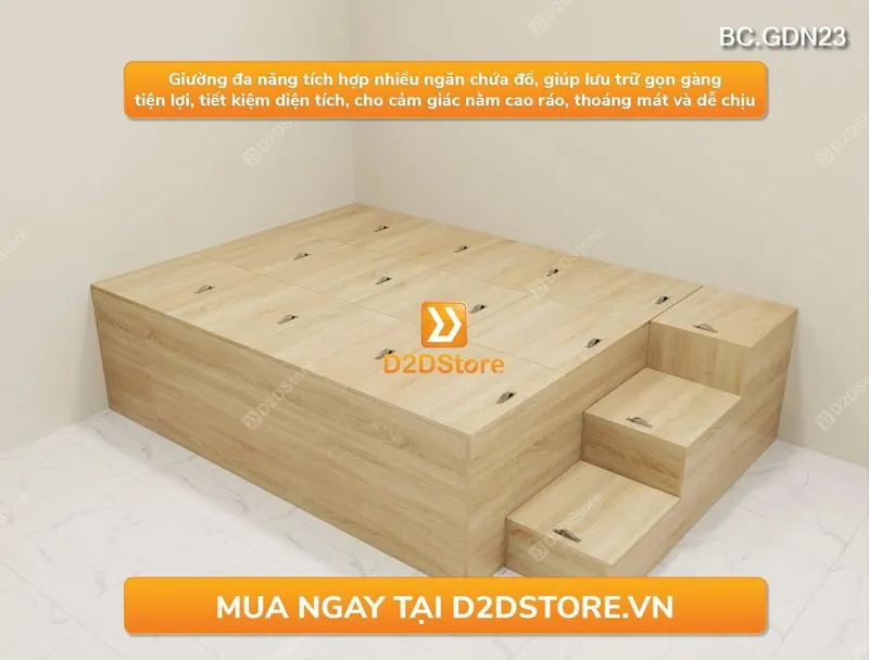 Giường ngủ kết hợp tủ lưu trữ nhiều kích thước mã BC.GDN23 - Ảnh 4