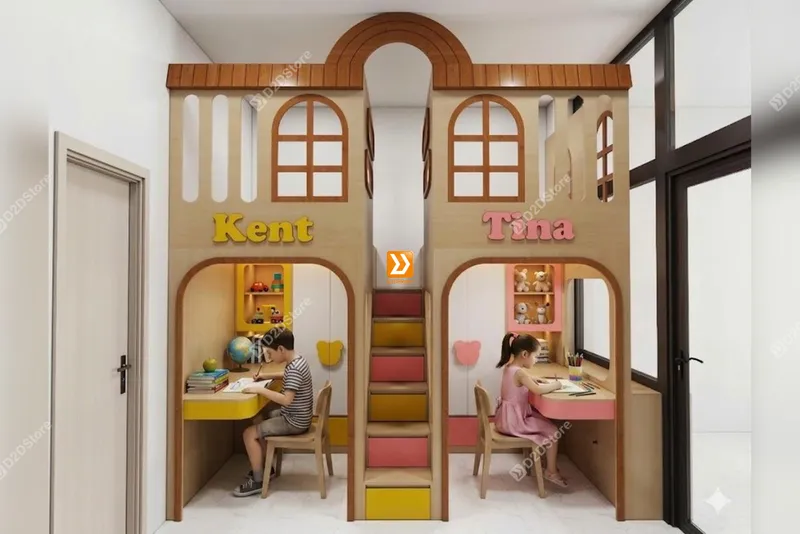 Hệ giường tầng cho 2 bé trai và gái nhà chị Ninh - Ảnh 1