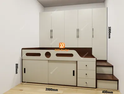 Phòng ngủ với hệ giường tủ kết hợp nhà chị Chi Lê