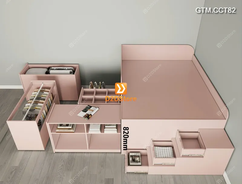 Giường thông minh tích hợp 4 tủ ngăn kéo dưới giường tiện ích có cầu thang cao 82cm mã GTM.CCT82 - Ảnh 1