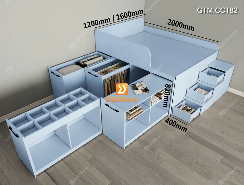 Giường thông minh tích hợp 4 tủ ngăn kéo dưới giường tiện ích có cầu thang cao 82cm mã GTM.CCT82 - Ảnh 4