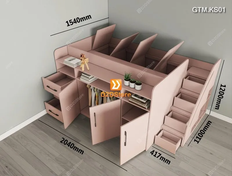 Giường thông minh tích hợp tủ và kệ sách có cầu thang mã GTM.KS01 - Ảnh 1