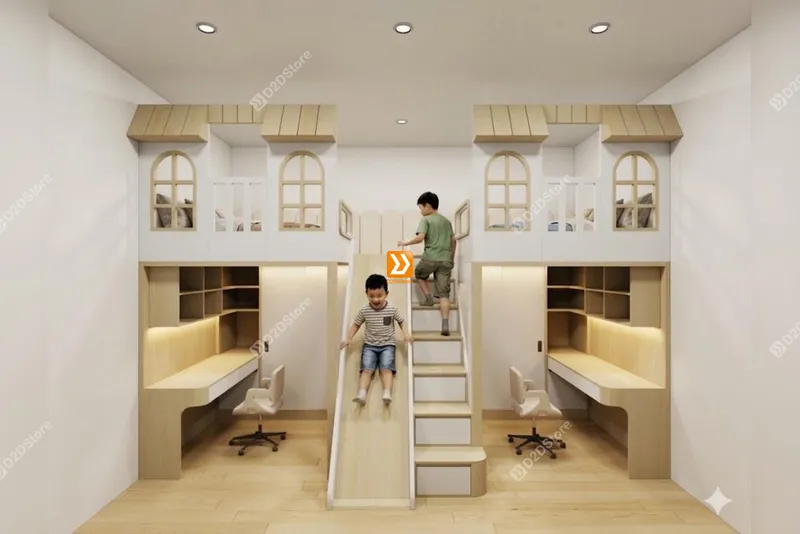 Phòng ngủ giường tầng 2 bé trai nhà anh Nhật Trường - Ảnh 1