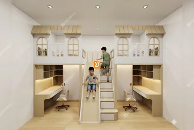 Phòng ngủ giường tầng 2 bé trai nhà anh Nhật Trường