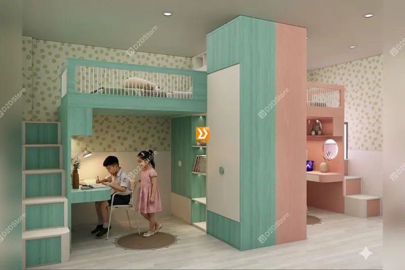 Phòng ngủ giường tầng cho 1 bé trai và 1 bé gái nhà anh Dũng Jack - Ảnh 1