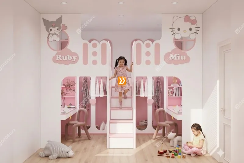 Phòng ngủ giường tầng cho 1 bé trai và 1 bé gái nhà chị Duy Ngọc - Ảnh 1