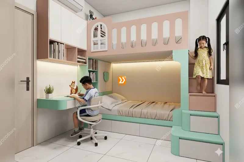 Phòng ngủ giường tầng cho 1 bé trai và 1 bé gái nhà chị Merry - Ảnh 1