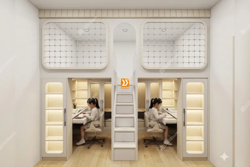 Phòng ngủ giường tầng cho 2 bé gái sinh đôi nhà chị Nguyễn Nữ - Ảnh 1