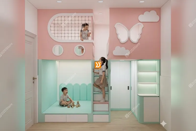 Phòng ngủ giường tầng cho 2 bé gái và 1 bé trai nhà anh Hoàng Hải - Ảnh 1