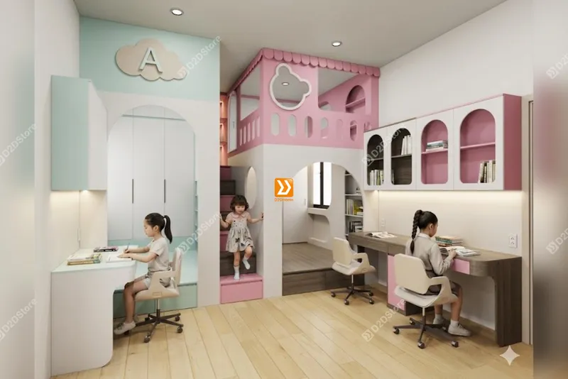 Phòng ngủ giường tầng cho 3 bé gái nhà chị Bi Nguyễn - Ảnh 1