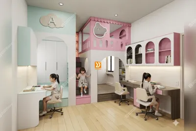 Phòng ngủ giường tầng cho 3 bé gái nhà chị Bi Nguyễn