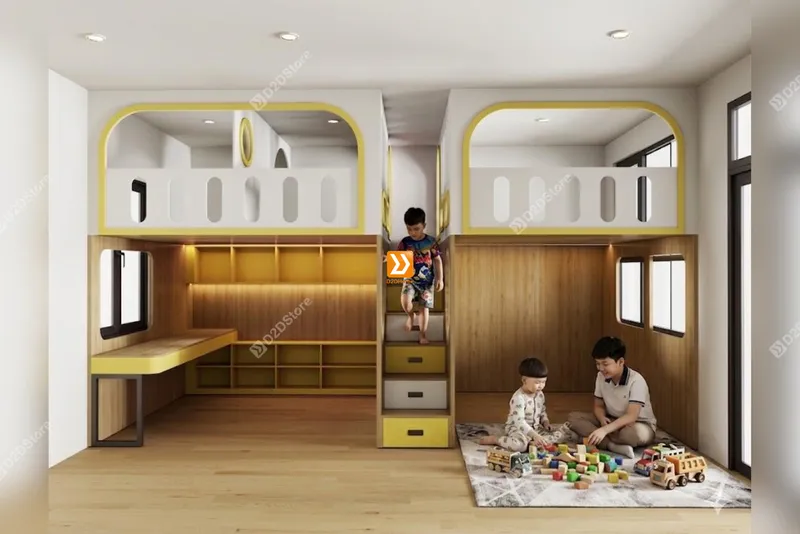 Phòng ngủ giường tầng cho 3 bé trai nhà chị Hoa - Ảnh 1