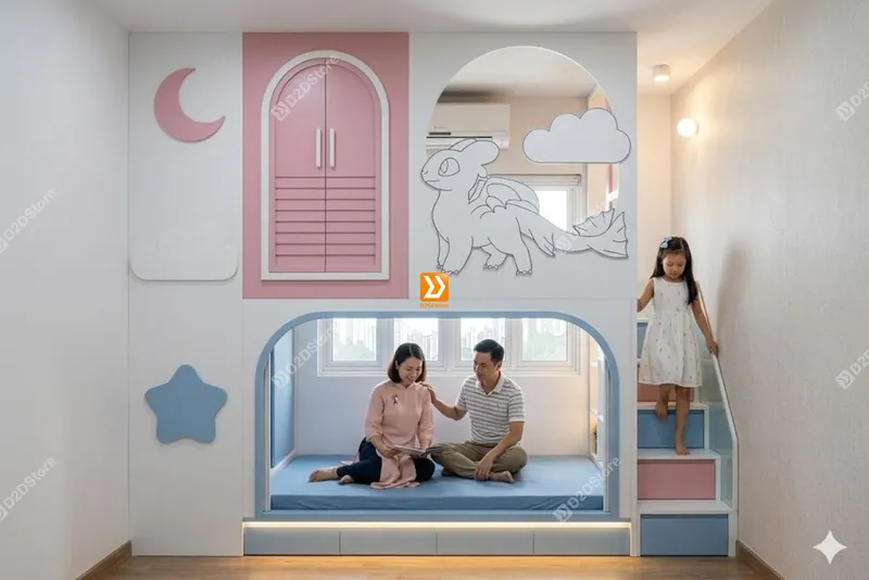 Phòng ngủ giường tầng cho bố mẹ và 1 bé gái nhà anh Jodan Tăng - Ảnh 1