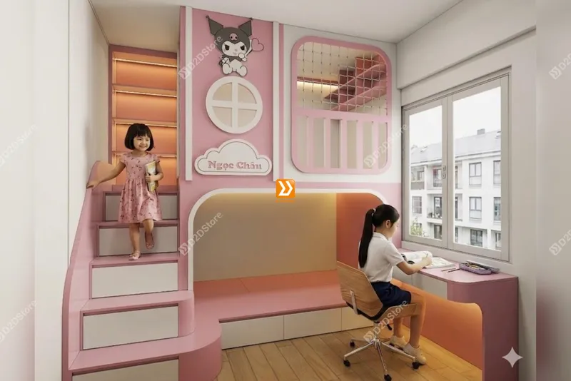 Phòng ngủ giường tầng cho 2 bé gái nhà anh Quốc Cường - Ảnh 1