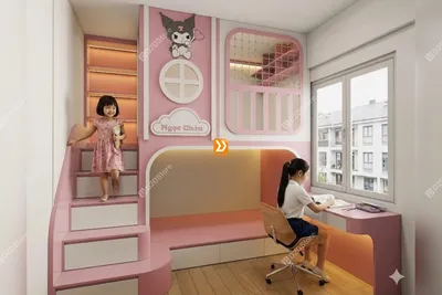 Phòng ngủ giường tầng cho 2 bé gái nhà anh Quốc Cường