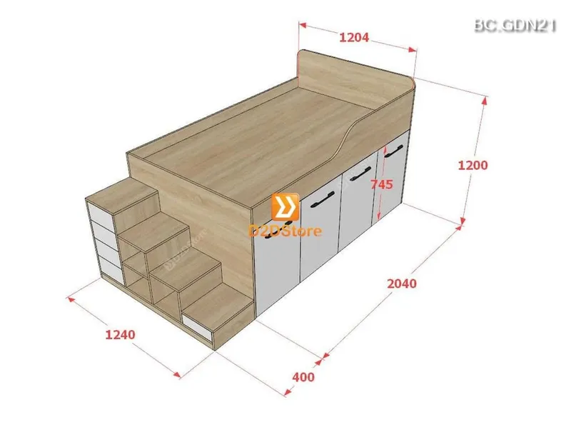 Giường ngủ kết hợp tủ lưu trữ thông minh nhiều kích thước mã BC.GDN21 - Ảnh 2