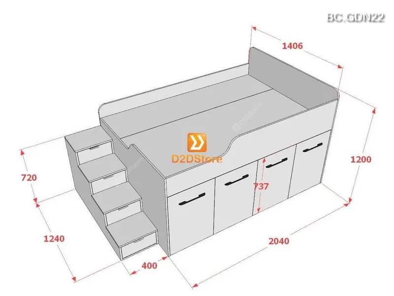 Giường ngủ thông minh đa năng nhiều kích thước mã BC.GDN22 - Ảnh 2