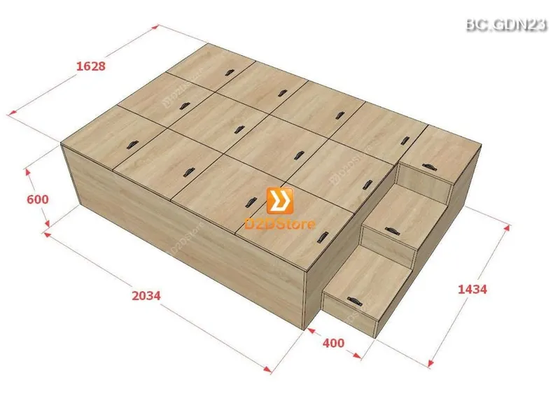 Giường ngủ kết hợp tủ lưu trữ nhiều kích thước mã BC.GDN23 - Ảnh 2