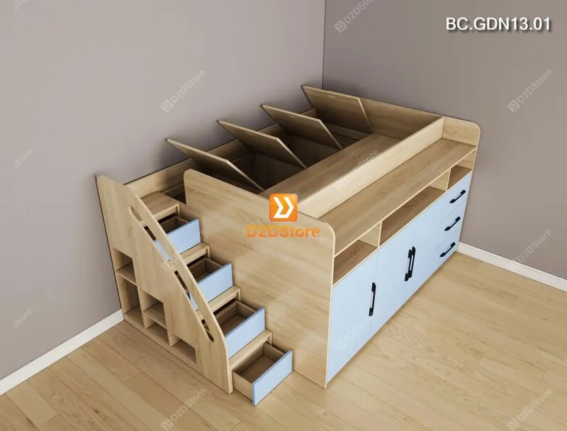 Giường kết hợp tủ áo và các ngăn hộc tủ lưu trữ đa năng mã BC.GDN13.01 - Ảnh 3