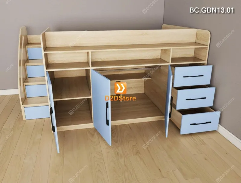 Giường kết hợp tủ áo và các ngăn hộc tủ lưu trữ đa năng mã BC.GDN13.01 - Ảnh 1