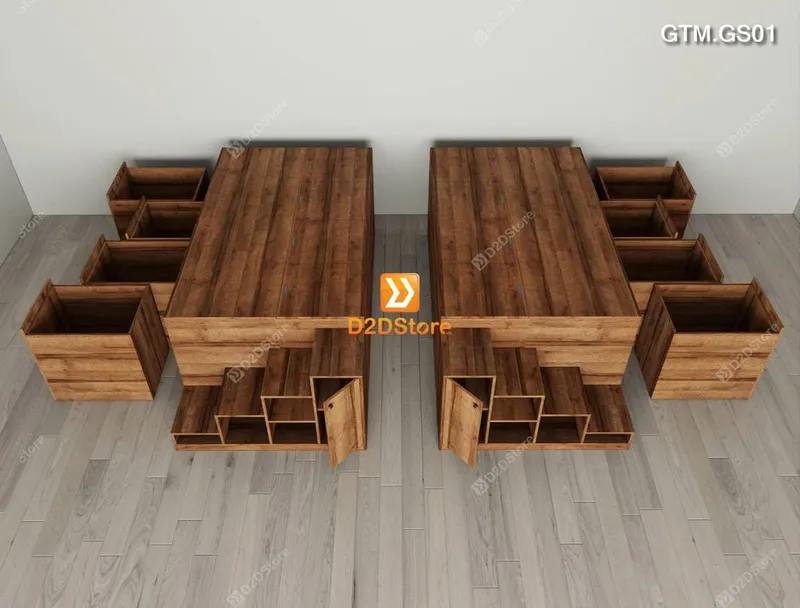 Giường bục có 4 tủ kéo lưu trữ thông minh có cầu thang mã GTM.GS01 - Ảnh 5