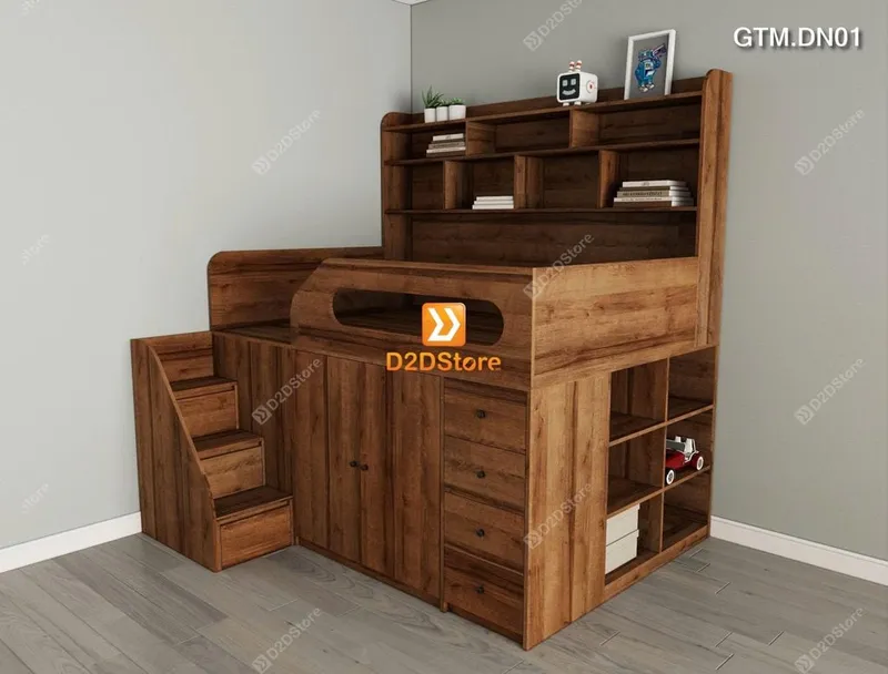 Giường thông minh tích hợp nhiều công năng tủ áo ngăn kéo kệ sách mã GTM.DN01 - Ảnh 7