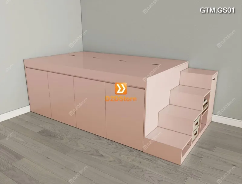 Giường bục có 4 tủ kéo lưu trữ thông minh có cầu thang mã GTM.GS01 - Ảnh 4