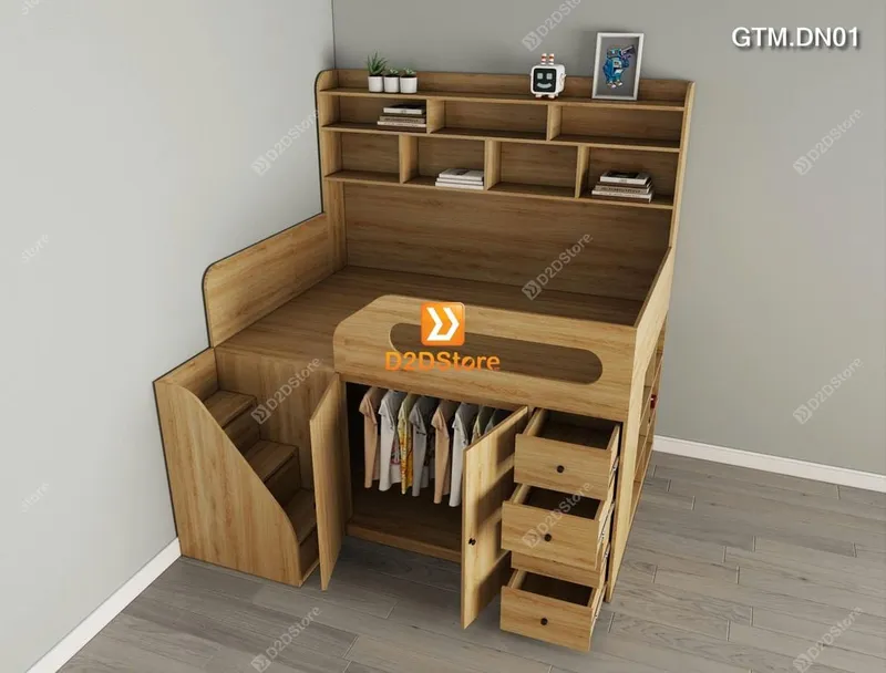 Giường thông minh tích hợp nhiều công năng tủ áo ngăn kéo kệ sách mã GTM.DN01 - Ảnh 9