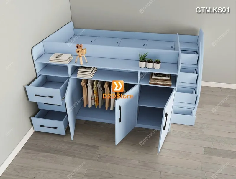 Giường thông minh tích hợp tủ và kệ sách có cầu thang mã GTM.KS01 - Ảnh 4