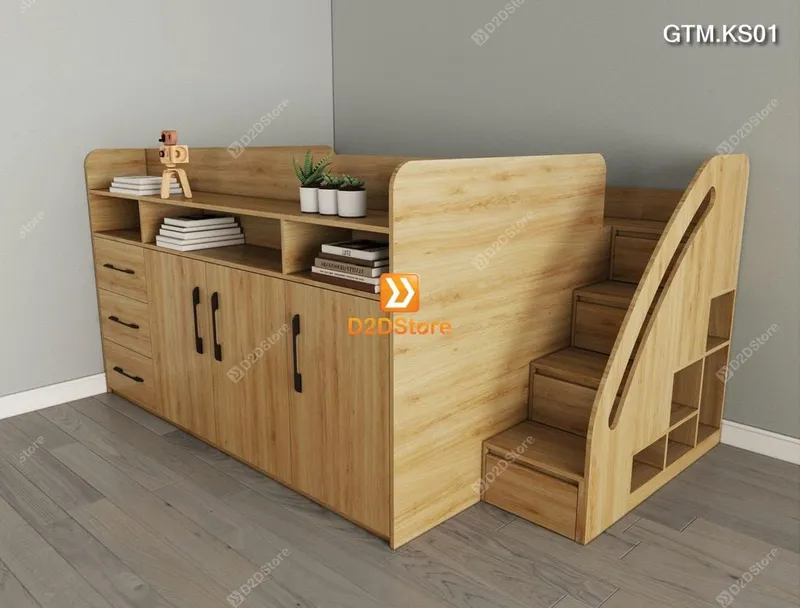 Giường thông minh tích hợp tủ và kệ sách có cầu thang mã GTM.KS01 - Ảnh 5