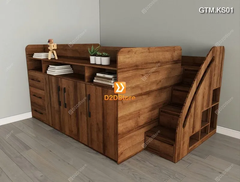 Giường thông minh tích hợp tủ và kệ sách có cầu thang mã GTM.KS01 - Ảnh 6
